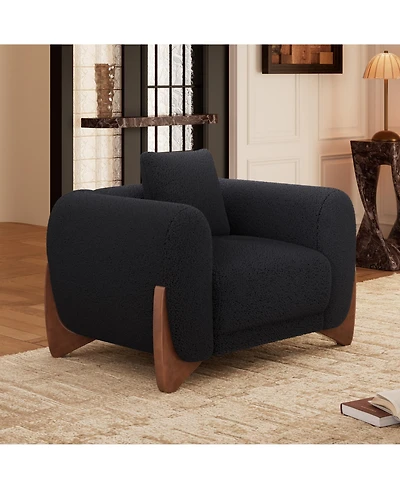 Morden Fort Mid Century Modern Accent Arm Chair Sherpa Upholstered Living Room Small Sofa Chairs with Waist Cushion