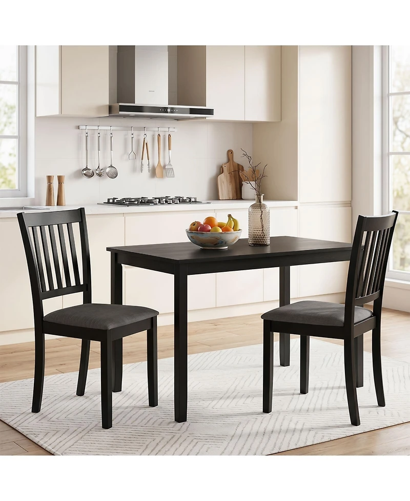 Gymax Set of 4 Wooden Dining Chairs Upholstered Kitchen Chairs with Rubber Wood Frame