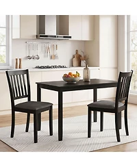 Gymax Set of 4 Wooden Dining Chairs Upholstered Kitchen Chairs with Rubber Wood Frame