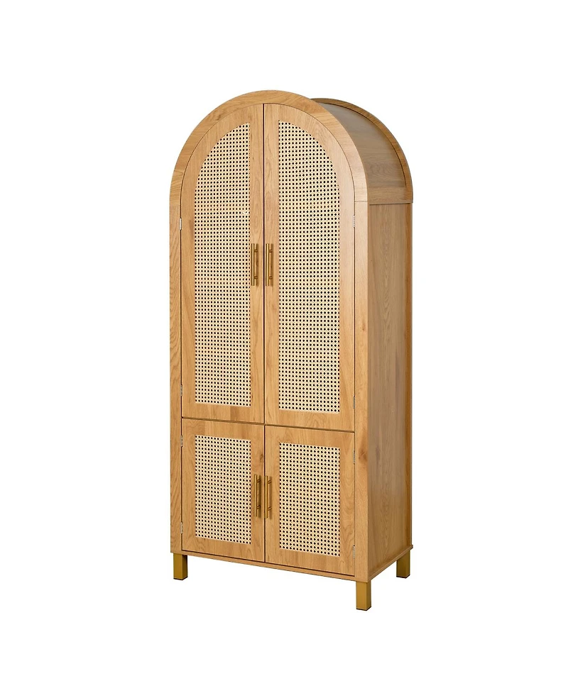 Streamdale Furniture 71" Arched Rattan Storage Cabinet with Adjustable Shelves and Doors
