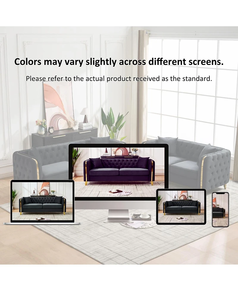 Streamdale Furniture 81" Velvet Chesterfield Sofa with Gold Legs