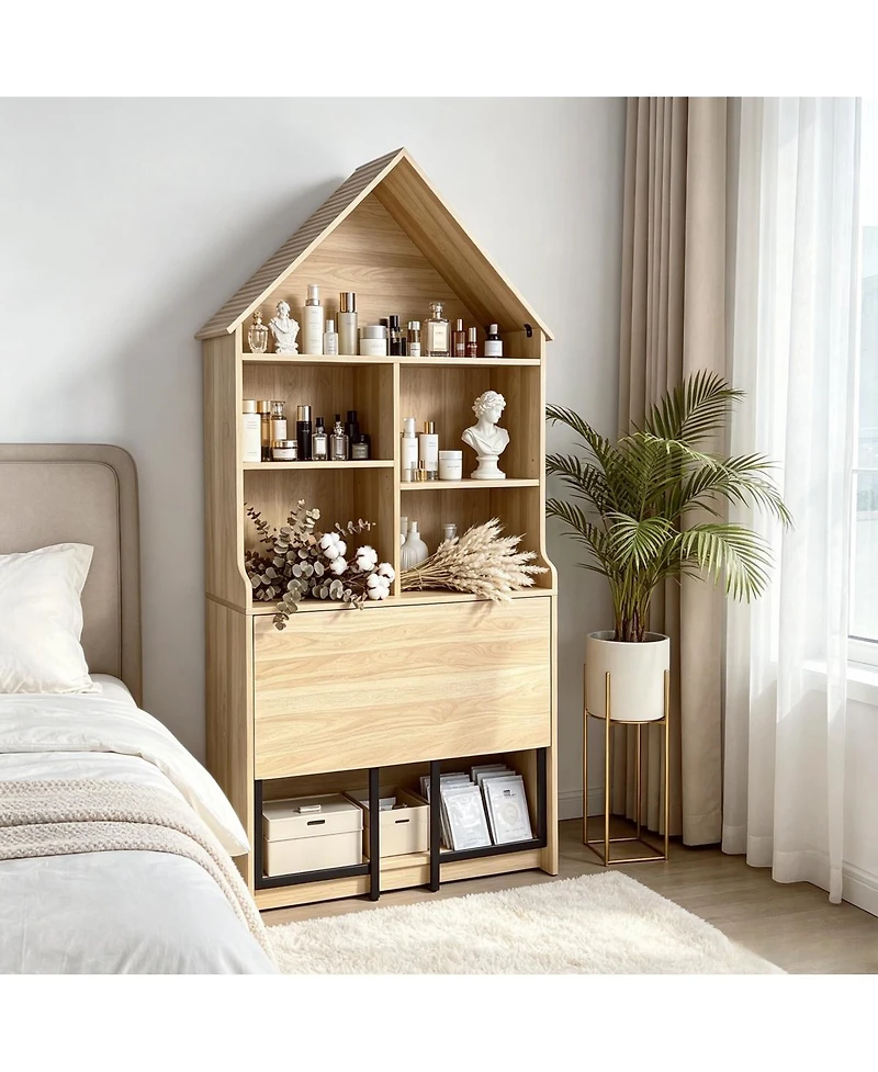 Streamdale Furniture Folding Craft Desk with Storage Shelves and Bookshelf Convertible