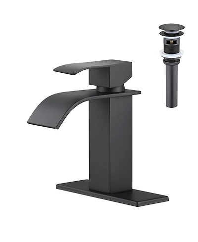 Thirtypeachy Single Handle Waterfall Bathroom Sink Faucet, Stainless Steel with Pop-Up Drain and Overflow