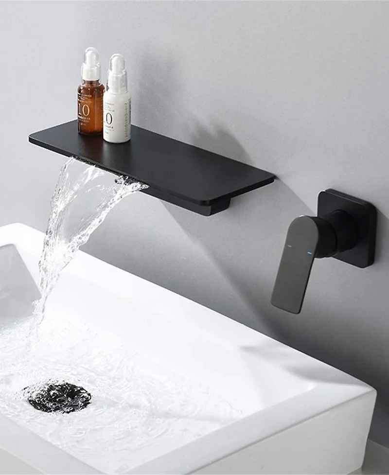 Thirtypeachy Wall-Mount Waterfall Bathroom Sink Faucet, Single Handle Brass Mixer Tap