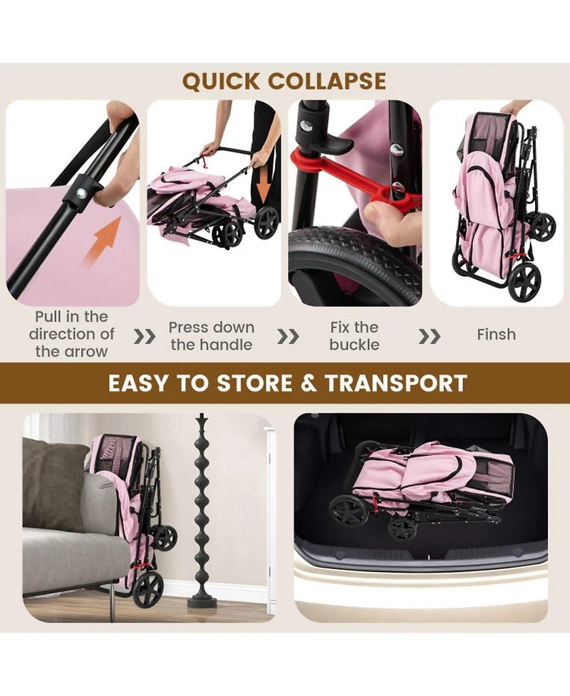 Sugift 4-in-1 Double Pet Stroller with Detachable Carriers and Travel Carriage for Two Pets