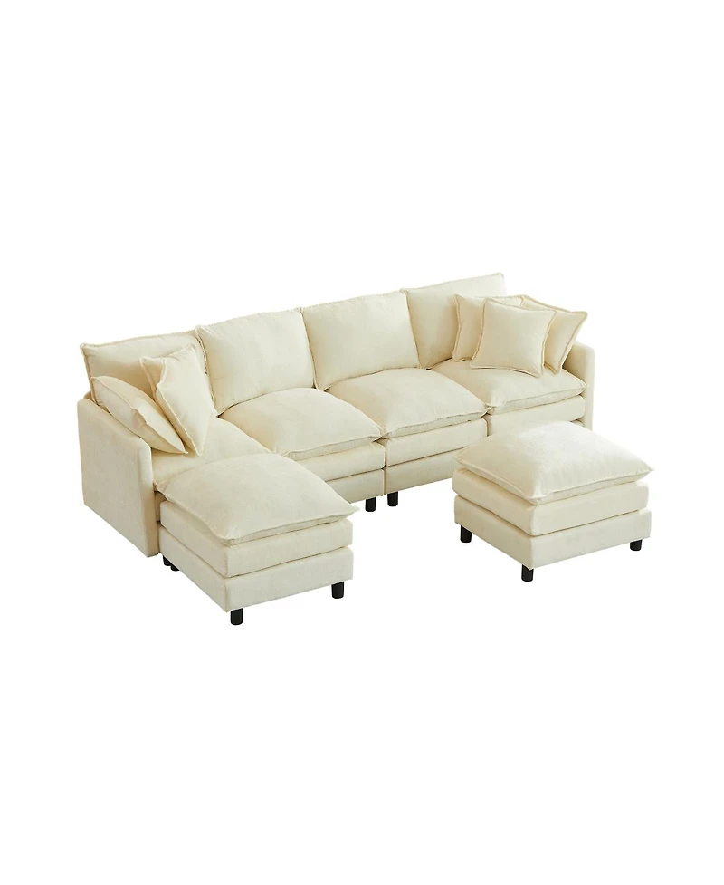 Streamdale Furniture Modular 4-Seater U-Shaped Chenille Sectional Sofa with Ottoman