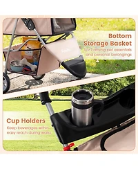 Sugift 3 Wheel Pet Stroller for Small Dogs and Cats with Adjustable Canopy and Storage Basket