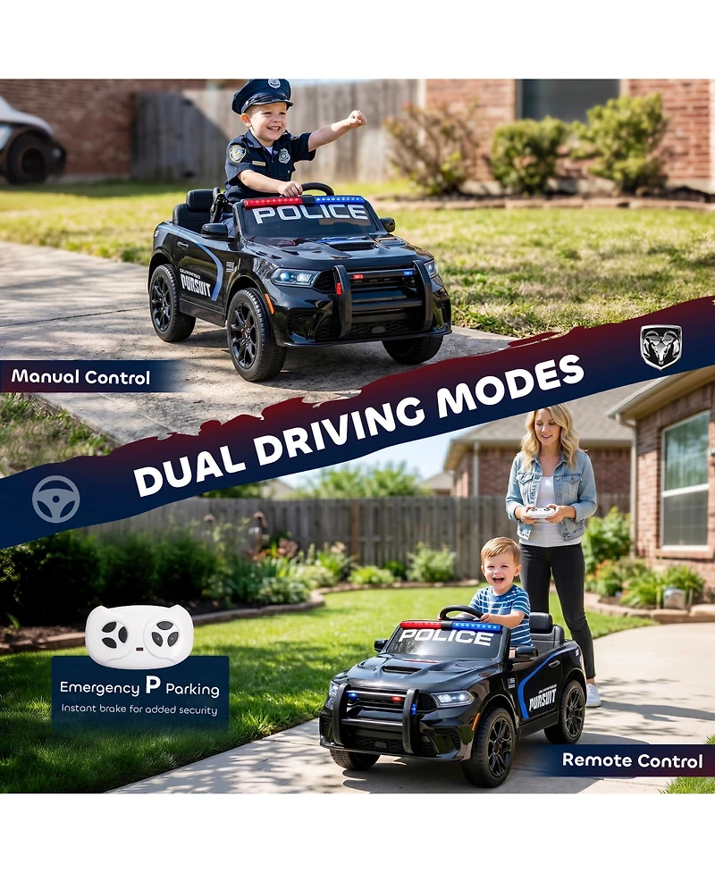 Qaba 12V Licensed Dodge Police Car 2-Seater Ride-On, Ages 3-6