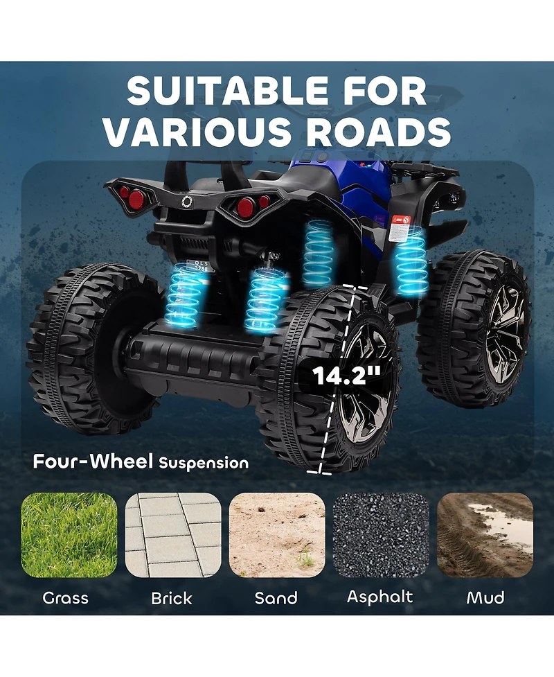 Aosom 12V Kids Atv Quad Car Toy with Music & Headlights,