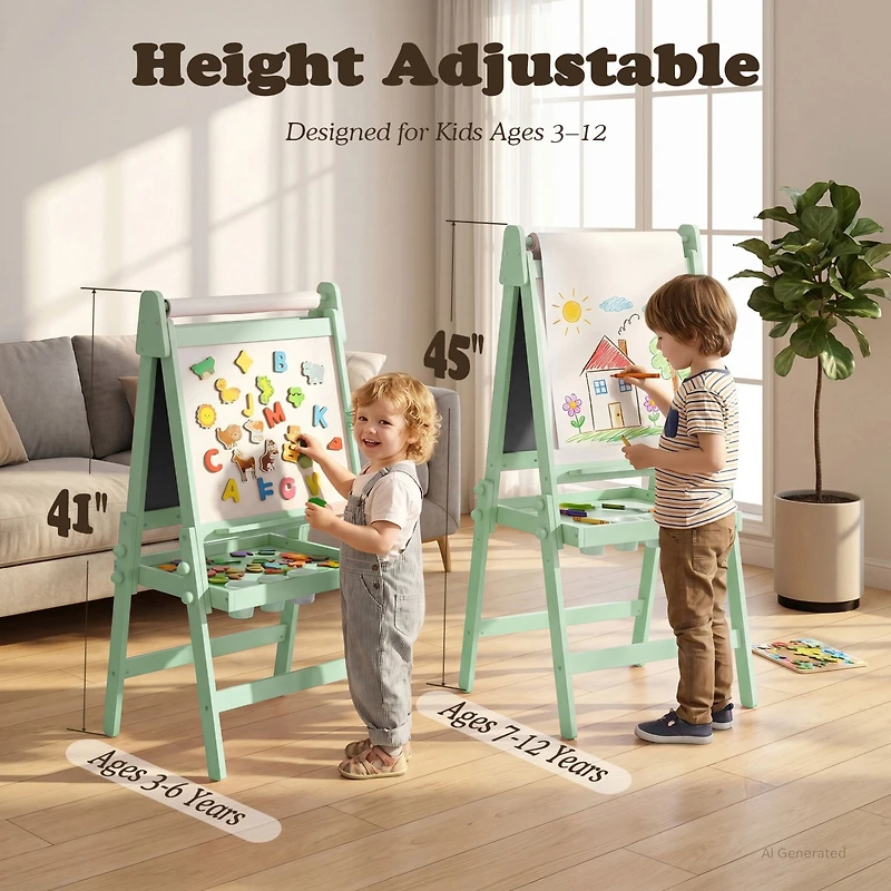 Kinder King 3-in-1 Kids Art Easel with Magnetic Whiteboard, Chalkboard, Paper Roll