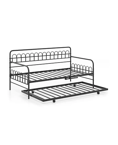 Mecale Twin Metal Daybed with Trundle, Curved Backrest and Armrests