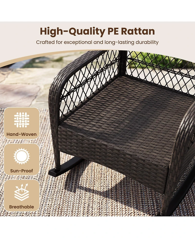 Gymax 2 Piece Outdoor Wicker Rocking Chair 400 Lbs Patio Rattan Rocker Chair with Anti-Tip Stoppers