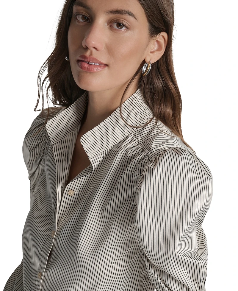 Dkny Jeans Petite Stand-Collar Puff-Sleeve Blouse