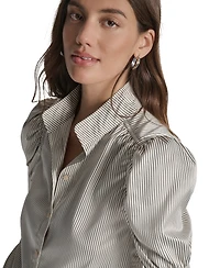 Dkny Jeans Petite Stand-Collar Puff-Sleeve Blouse