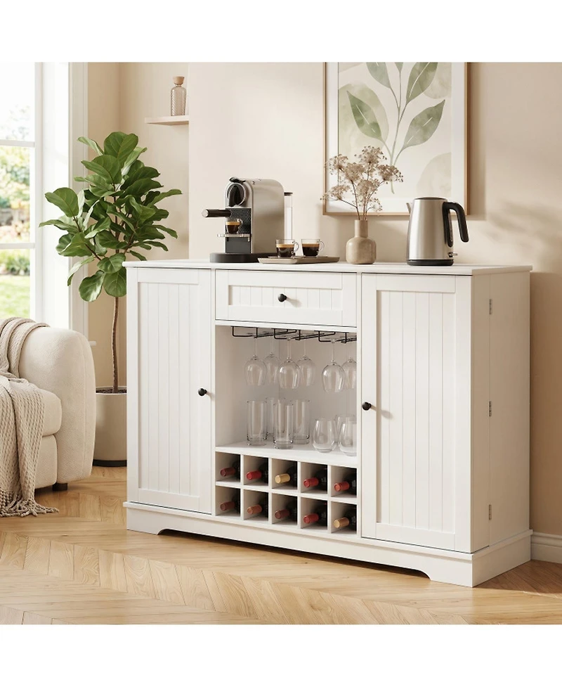 Sugift 47.2 Inch Sideboard Buffet Cabinet with 10-Bottle Wine Rack and Stemware Holder