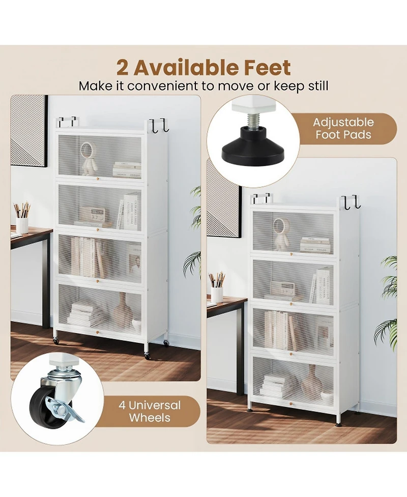 Sugift 5-Tier Rolling Kitchen Pantry Storage Cabinet with Flip-Up Transparent Doors and Adjustable Feet