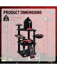 Gymax Gothic Cat Tree 50'' Large Cat Tower with House Coffin Bed Spider Hanging Ball
