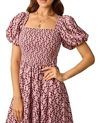 Adrianna Papell Women's Blaire Smocked Floral-Print Square Neck Midi Dress