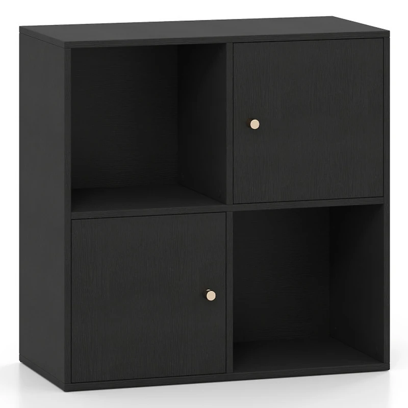 Sugift 4-Cube 3-Tier Bookcase with 2 Cabinets and Anti-Tipping Kits