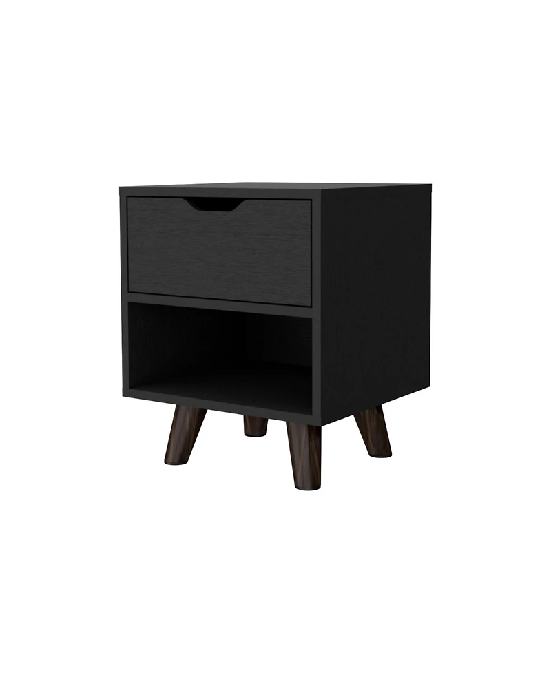 Flynama 1-Drawer Nightstand with Open Shelf and Wooden Legs