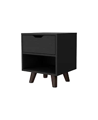 Flynama 1-Drawer Nightstand with Open Shelf and Wooden Legs