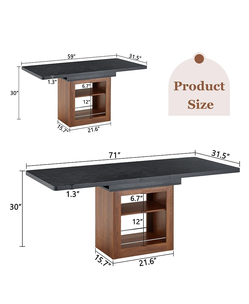 flynama Expandable Mdf Dining Table with Storage, Tabletop