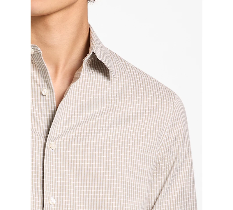 Michael Kors Men's Check-Print Long-Sleeve Cotton Shirt