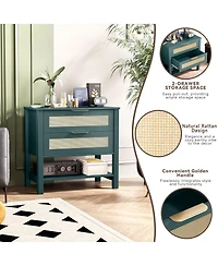 Flynama Boho Rattan Nightstand with 2 Drawers and Shelf 1 piece