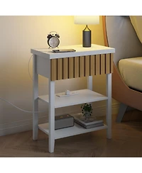 Flynama Fluted Nightstand with Charging Station