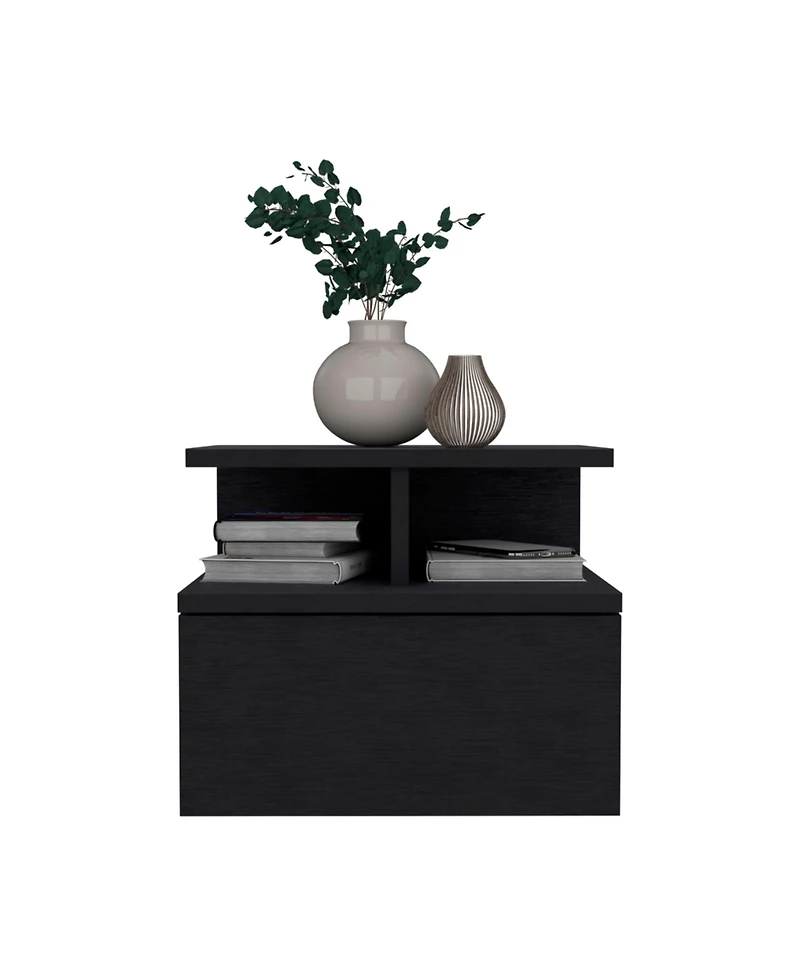 Flynama Wall-Mounted Floating Nightstand, 12" H Drawer and 2-Tier Open Shelf Side Table