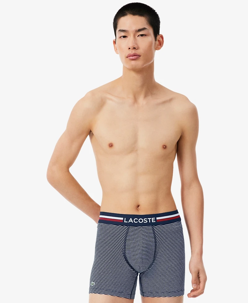 Lacoste Men's Regular Fit Stretch French Flag Boxer Briefs, Pack of 3