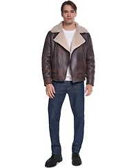 Karl Lagerfeld Paris Men's Asymmetrical Shearling Moto Jacket