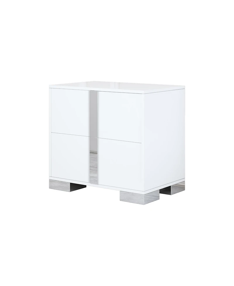Flynama Mirrored Nightstand with Metal Legs and 2 Drawers