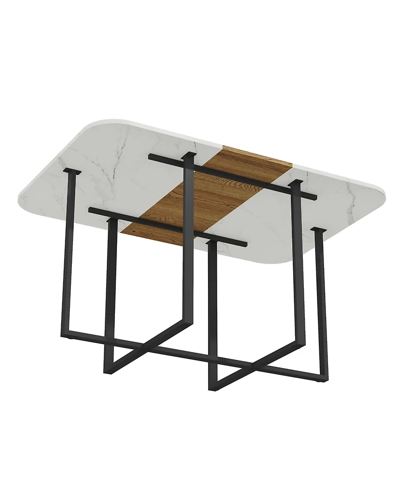 Flynama Modern Dining Table for 4-6 with Faux Marble Top and Accent