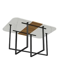 Flynama Modern Dining Table for 4-6 with Faux Marble Top and Accent