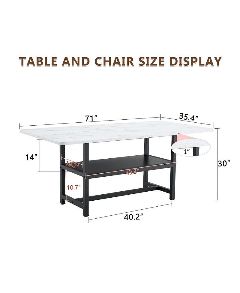 flynama 71-Inch Wood Grain Dining Table with Storage Shelf