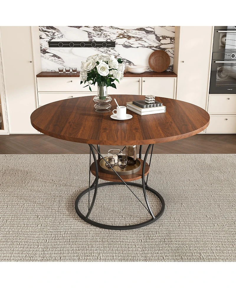 flynama Expandable Round Dining Table with Storage Shelf