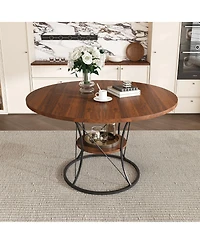 flynama Expandable Round Dining Table with Storage Shelf