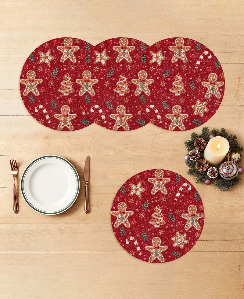 Avanti Holiday Treats Woven Braided Round Placemats, Set of 4