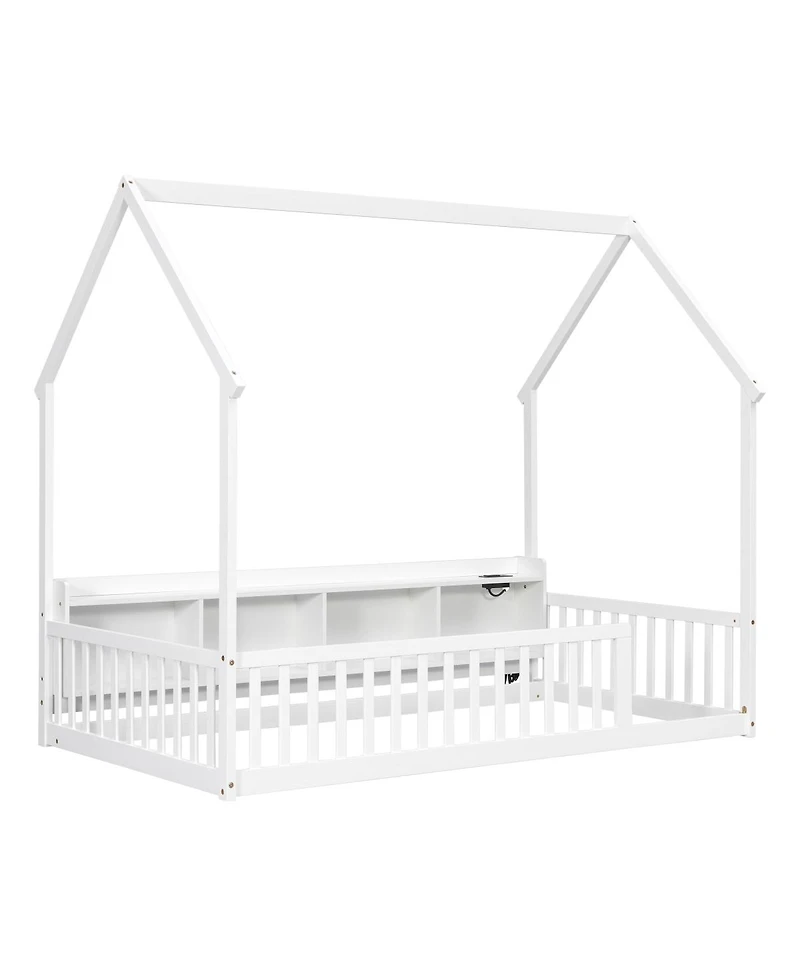Streamdale Furniture Twin House Floor Bed with Storage, Led and Charging Station