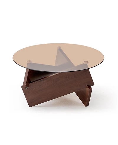 Streamdale Furniture Modern Round Farmhouse Glass Coffee Table