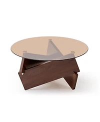 Streamdale Furniture Modern Round Farmhouse Glass Coffee Table