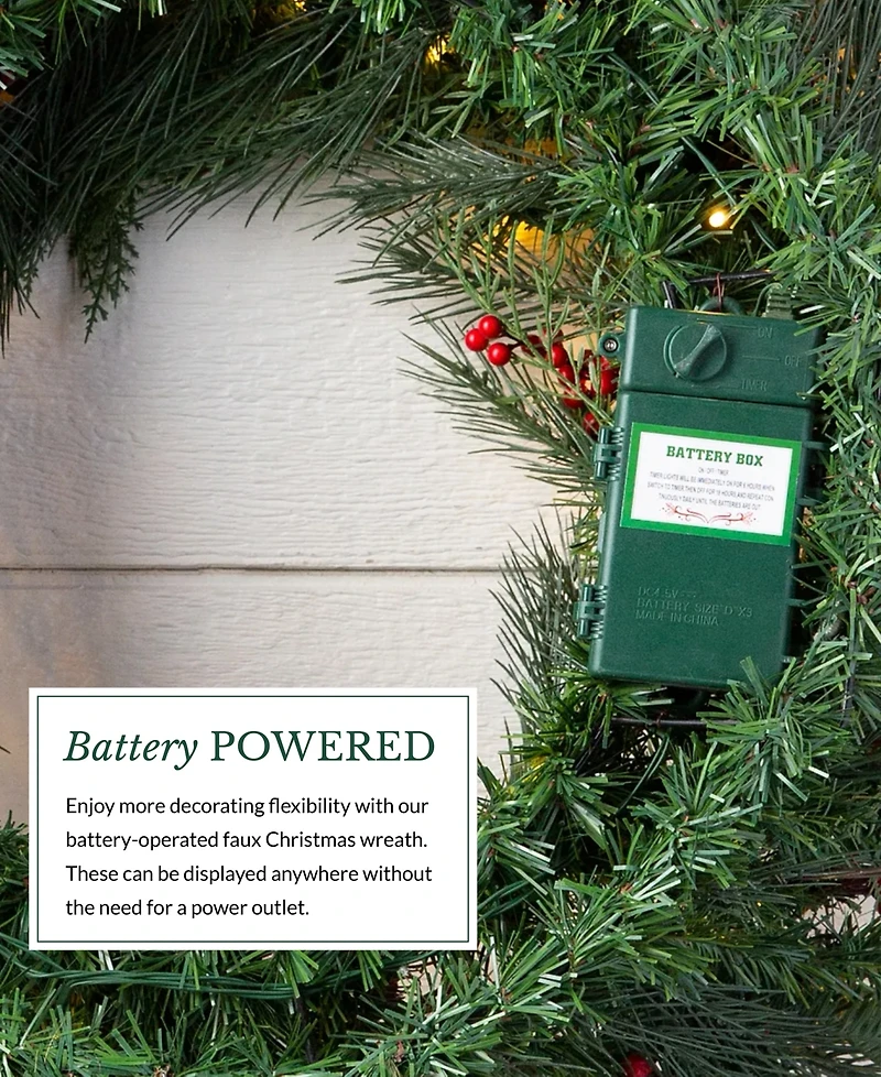 Balsam Hill 28" Outdoor Berry Pine Pre-Lit Wreath
