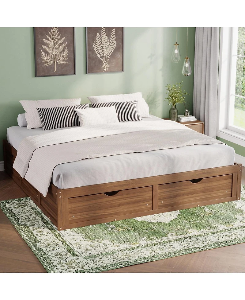 Streamdale Furniture King Size Platform Bed with 6 Storage Drawers,Pine Wood Storage Bed