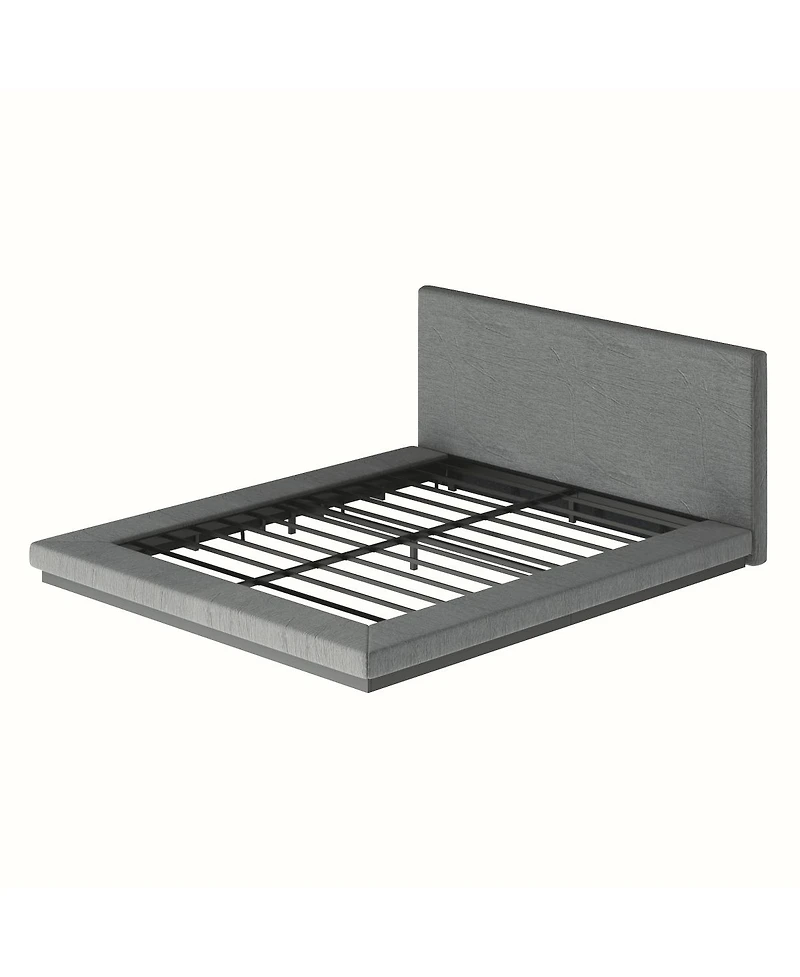 Streamdale Furniture Queen Floating Modern Bed Frame with Padded Headboard and Metal Slats