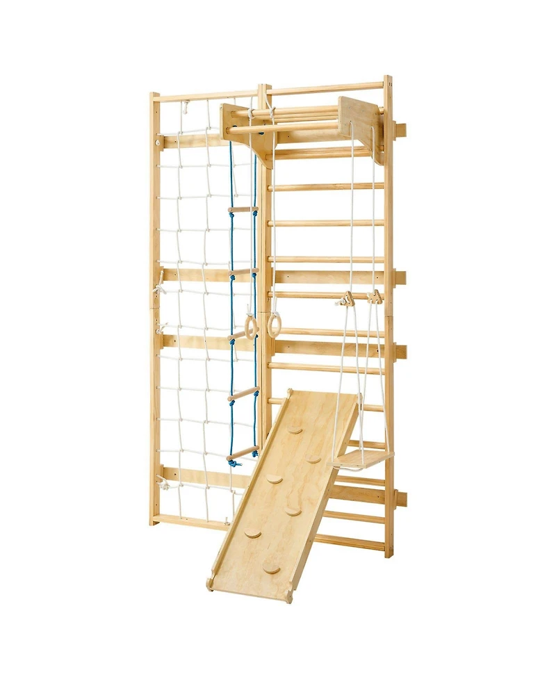 Slickblue 8 in 1 Swedish Ladder Wall Gym with Slide and Swing