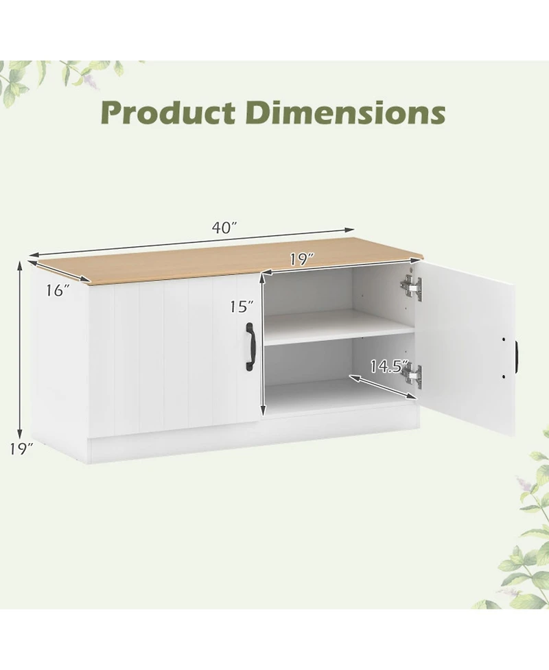 Sugift 2-Door Shoe Storage Bench with Adjustable Shelves and 300 Pound Seating Top for Entryway