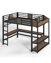 Streamdale Furniture Queen Loft Bed with L-Shaped Desk, Shelves, Lights, and Usb Ports