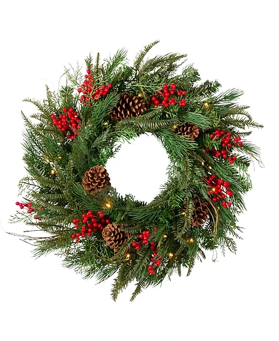 Balsam Hill 2 feet Outdoor Berry Pine Pre-Lit Wreath