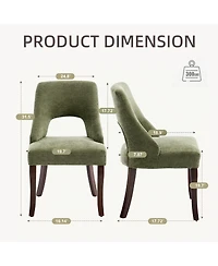 Flynama Set of 2 Tufted Chenille Dining Chairs, Curved Rubberwood Legs 300lbs Capacity Space Saving Design